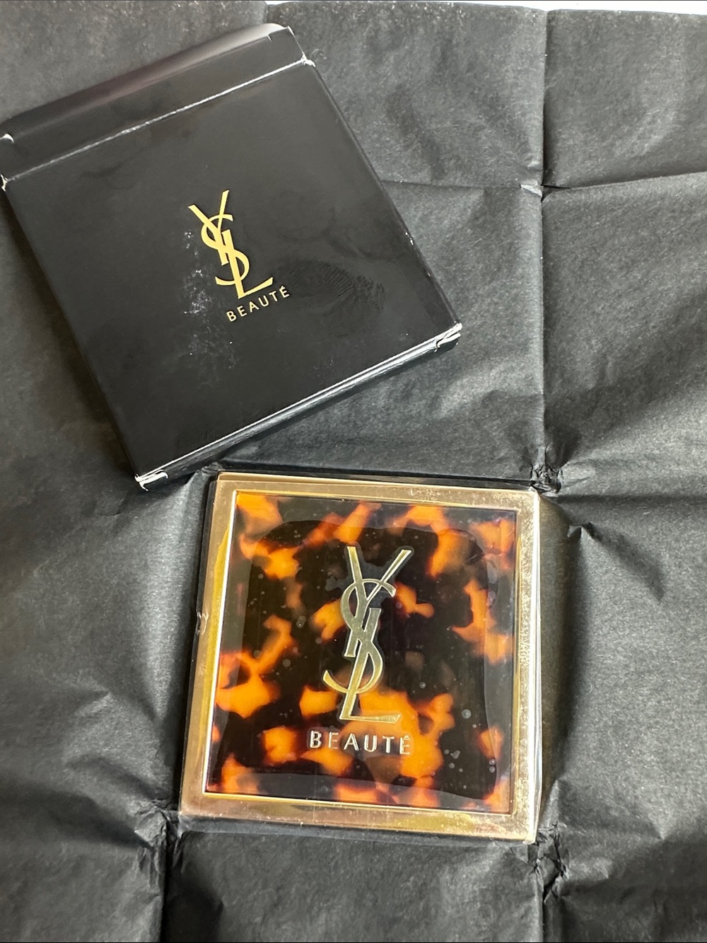 Yves Saint Laurent Beauty Tortoiseshell Mirror with Gold YSL Logo NWT